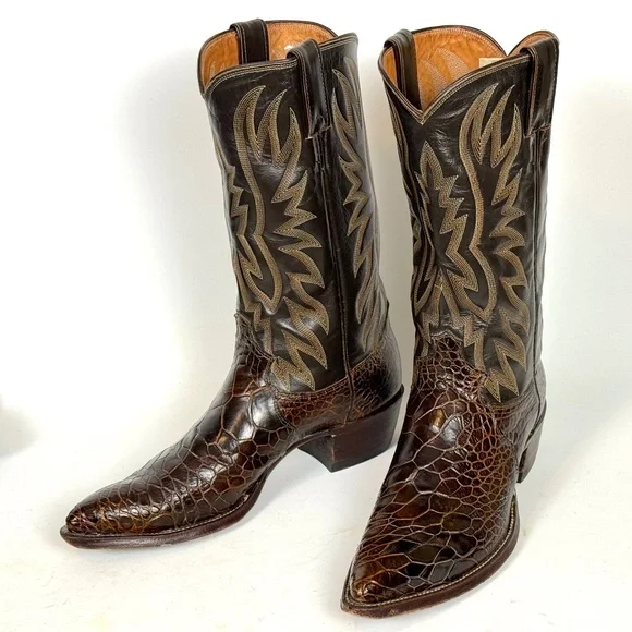 Justin Cowboy Boots - Chocolate Brown Mens Sz 8.5B Excellent Vtg Cond X-toe 9201 - Picture 7 of 12